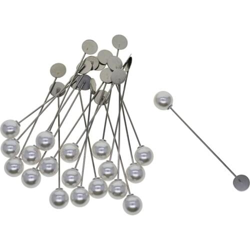 20 Set Pearl End Stick Pin Hat Lapel Brooch Base DIY Making Findings Crafts