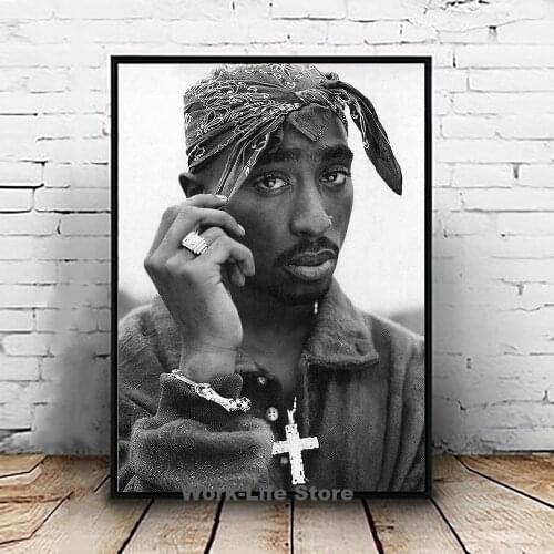 Black and White Tupac Amaru Shakur Rapper 2Pac Posters Wall Artwork Canvas Oil Paintings Home Decor Modern Modular Pictures