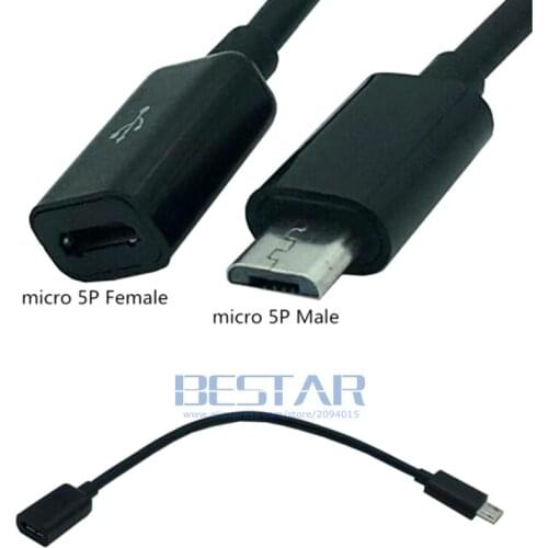Black & White color 10CM Micro USB 2.0 Type B Male To USB2.0 Micro USB Female M/F Extension Extender Charging data Cable 0.1M