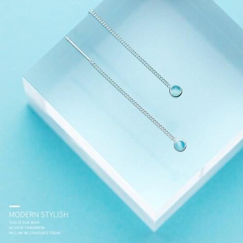 Colusiwei High Quality 925 Sterling Silver Drop Earrings Round Shape Blue Long Chain Dangle Earrings for Women Fashion Jewelry