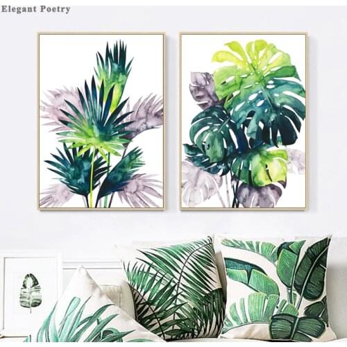 Scandinavian Art Color Tropical Green Plant Turtle Leaf Plant Painting Nordic Style Wall Picture Modern Living Room Decoration