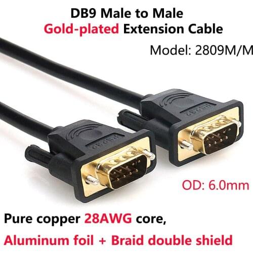 DB9 Male to Male Gold-plated Extension Cable Pure Copper Line RS232 9 Pin Serial Connector Wire COM Core with Double Shield