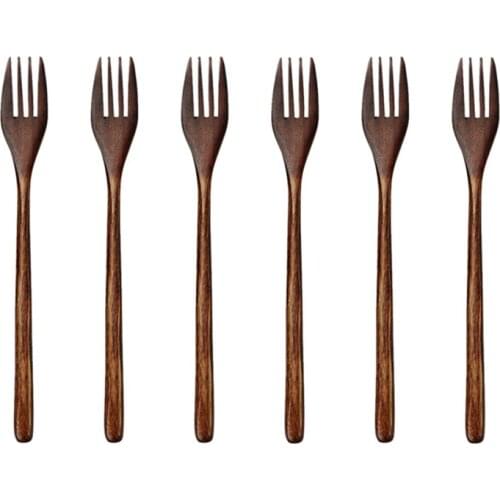 Wooden Forks, 6 Pieces Eco-Friendly Japanese Wood Salad Dinner Fork Tableware Dinnerware For Kids Adult