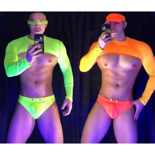 Fluorescent Color Nightclub Sexy Pole Dance Costume For Men Rave Outfit Bar Party Gogo Jazz Performance Stage Clothing VDB3870