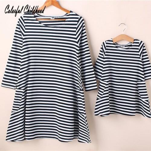 Bohemian style dress girls summer black white stripe mother kids dress cozy cotton toddler girls clothing summer 2-12Yrs