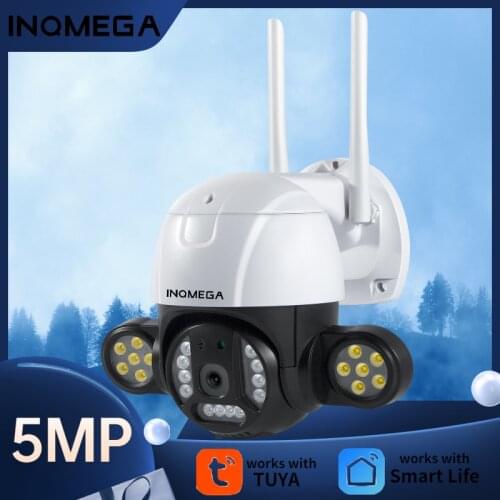 INQMEGA 5MP PTZ Camera TUYA Smart Courtyard Camera Waterproof Day and Night Full Color CCTV Dual Voice Support Alexa GH