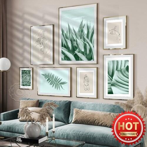 Nature Green Plant Canvas Painting Poster, Simple Line Figure Painting Art Prints, Modern Nordic Style Home Decor Wall Picture