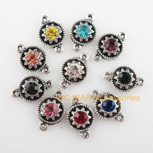 Fashion 30Pcs New Sun Charms Tibetan Silver Tone Retro Mixed Crystal Connectors 9x14mm
