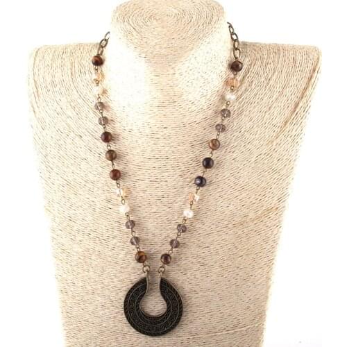 New Styles MOODPC Fashion Jewelry Natural Stone /Glass Metal Pendant Necklaces For Women Ethnic Necklace