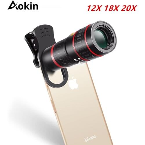 Aokin Mobile Phone Lens Universal Clip 18X 20X Zoom Cellphone Telescope Lens Telephoto Smartphone Camera Lens For iPhone Xiaomi