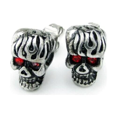 Wholesale Price Boys Girls 316L Stainless Steel Crystal Red Eye Skull Stud Push-back Earrings Jewelry