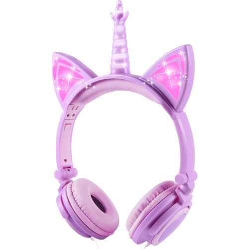 Original Unicorn Headphones LED Flashing Children Headphone Foldable Music Wired Headphones Cat Ear Gaming Headset Kids Gifts