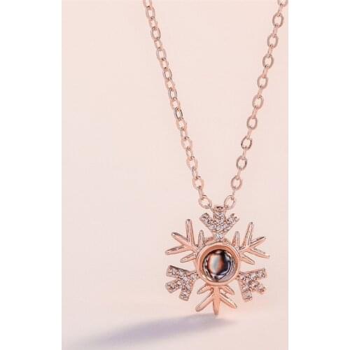 Snowflake 100 Language I Love You Projection Necklace Pendant For Women Rose Gold&Silver Color Romantic Love Memory Jewelry