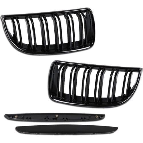 Pair Front Kidney Grille Hood Grills Double Line for BMW E90 323I 328I 335I 330I 325I 3-Series 2005-2008 2006 Matte /Gloss Black