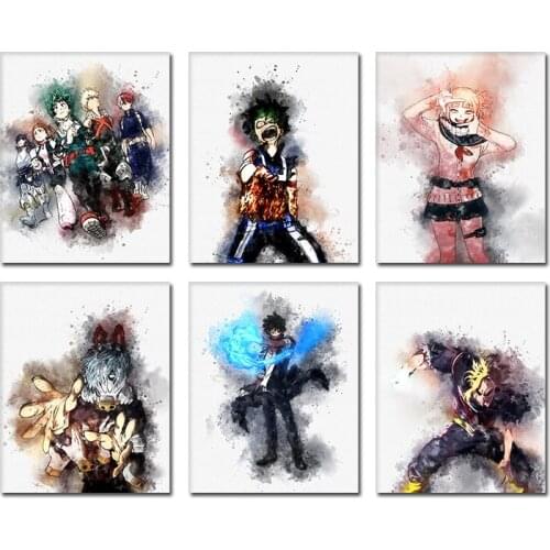 My Hero Academy Print Japanese Anime Watercolor Ink Anime Poster Wall Art Canvas Painting Living Room Home Decoration Kids Gift