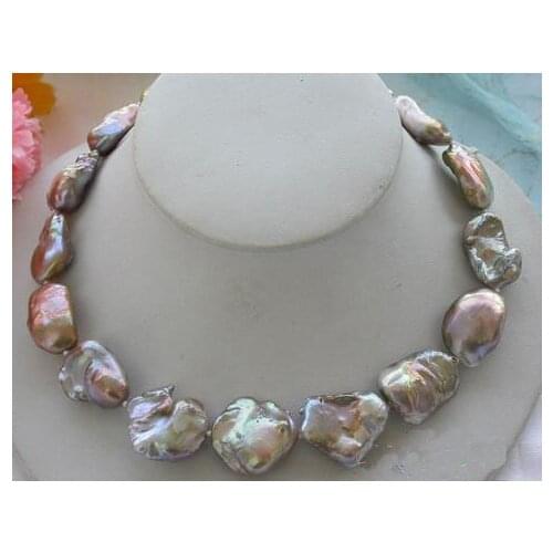 Genuine Pearl Jewellery,Huge Natural 23mm Baroque Lavender Keshi Reborn Pearl Necklace