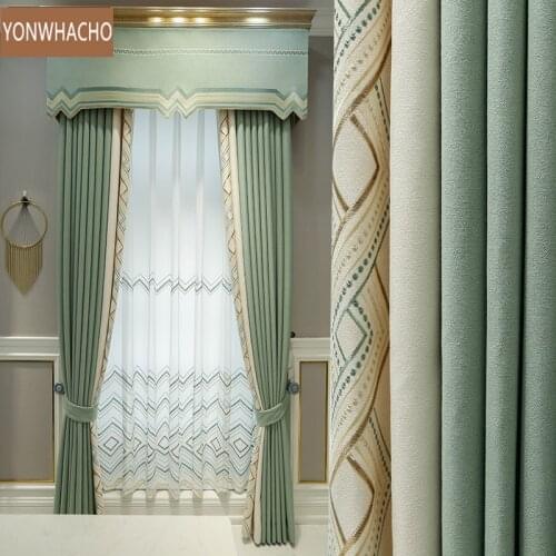 Custom curtains upscale high precision stitching bay window American thick cloth blackout curtain valance tulle panel B933