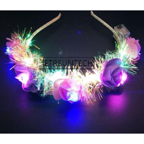 100pcs LED Headband Flower Crown Light Up Hair Wreath Hairband Garlands Wedding Birthday Beach Party Decoration