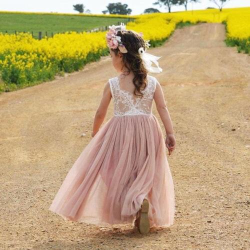 Pudcoco 1-7T Kids Baby Flower Girl Lace Tulle Dress Princess Party Wedding Bridesmaid Dresses Kids Dress For Girls