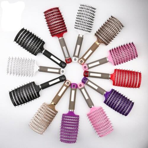 Large Curved Comb Boar Bristles Massage Comb Women Wet Curly Detangle Hair Brush for Salon Hairdressing Styling Tools