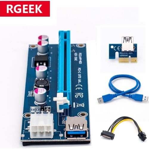 006C PC PCIe PCI-E PCI Express Riser Card 1x to 16x USB 3.0 Data Cable SATA to 6Pin Power Supply for BTC Miner Machine райзер
