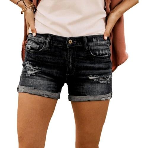 Fashion Women Shorts Button Jeans Ripped Holes Pockets Slim Denim Shorts Hot Pants Womens Clothing Street Wear Женские джинсы