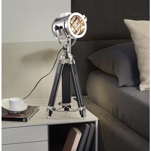 Nordic Chrome Search Light Metal Wood Glass Table Lamp Home Decoration Desk Lamp LED Suspension Lamps TA102