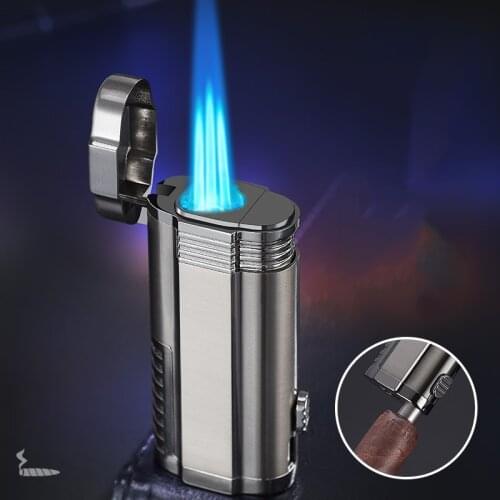 New Three Straight Cigar Moxa Stick Three Fire Inflatable Lighter Cluster Nozzle With Cigar Cutter Micro Welding Torch