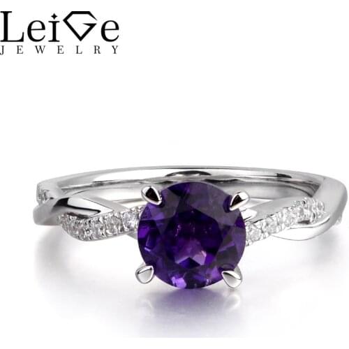 Leige Jewelry Genuine Amethyst Gem February Birthstone Round Cut Engagement Encircle Rings Romantic Gift For Woman 925 Silver