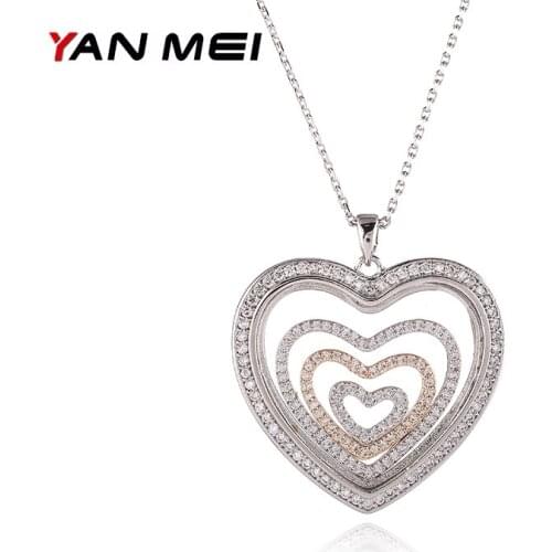 YANMEI Crystal Multilevel Love Hearts Pendant Necklace Two Colors Chain Necklaces Women Gifts CZ Collar Collier YMD1397
