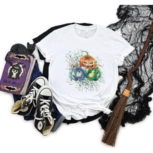 Spooky Pumpkins Halloween Party Shirt Fashion Casual Cotton Round Neck Female Shirt Short Sleeve Top Tees Streetwear Unisex y2k