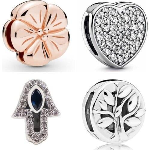 100% 925 Sterlong Silver Beads Reflexions Classic Flower Thee Of Life Sparkling Clip Charm Fit Pan Bracelet Jewelry