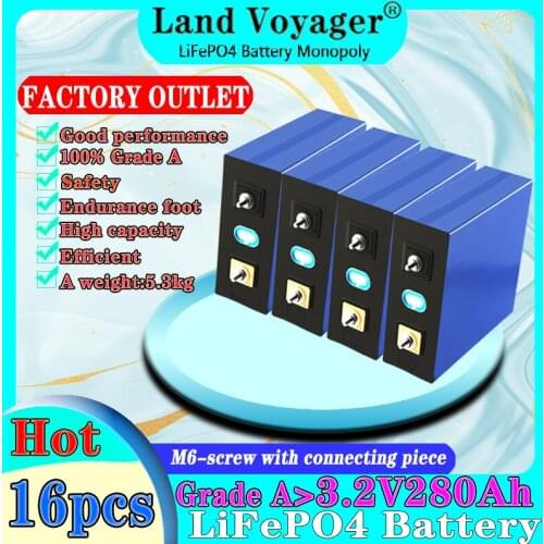 Land Voyager 16PCS new 3.2v280ah lifepo4 rechargeable battery lithium iron phosphate solar cell 12v 24v 48V 280ah EU tax free US
