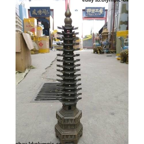 21" China old brass copper Fifteen Wenchang tower Pagoda of Cultural Prosperity