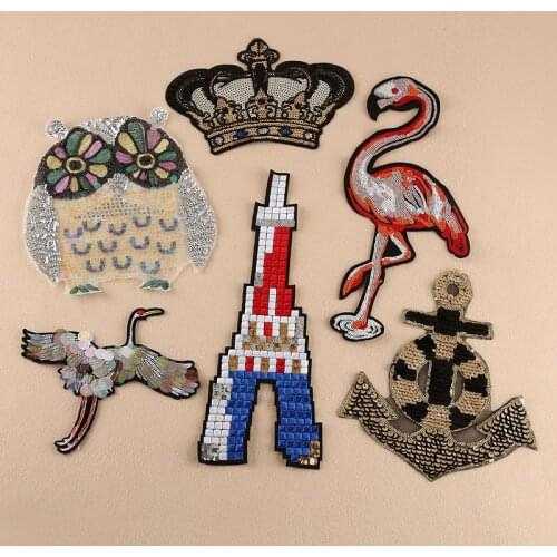 5pcs/lot Luxury Large Sequins Embroidery Patches Clothing Decoration Accessories Crown Tower Eagle Iron Heat Transfer Applique