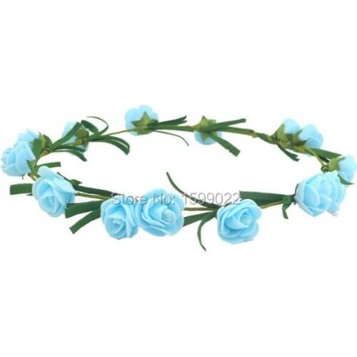 5pcs/lot Wedding Floral Halo Hippie Flower Headbands Foam Rose Hairpiece Coachella Rave Festival Headdress Sky Blue Flower Crown