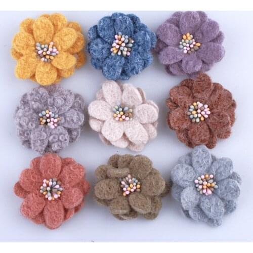 50PCS 5CM New High Quality Non-Woven Felt Fabric Flower With Stamen For Cloth Head Wear U Pick Color For Beauty Girls Women