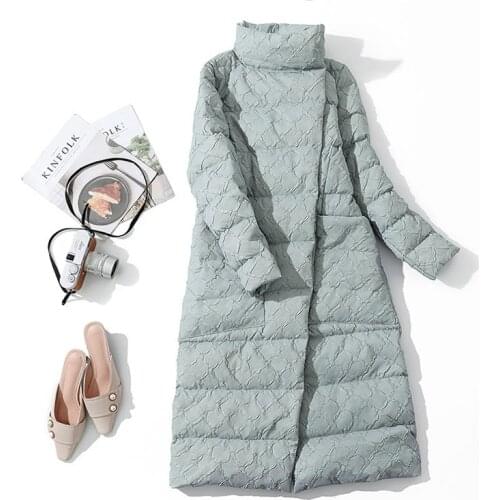 Ailegogo Winter Women Double Sided Feather Long Jackets 90% White Duck Down Coat Puffer Warm Plaid Parkas Snow Outwear