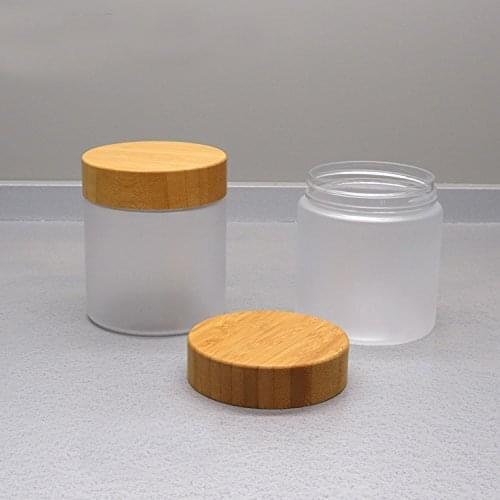 Wholesale Custom Logo Skin Care Lotion Cream Jars With Bamboo Lid Clear Frosted Plastic Cosmetic Containers Packaging 8 oz 250g