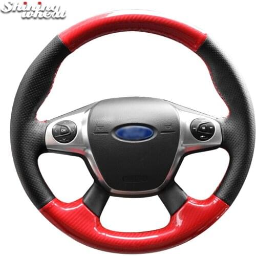 Shining wheat Red PU carbon fiber Black Leather Car Steering Wheel Cover for Ford Focus 3 2012-2014 KUGA Escape 2013-2016 C-MAX