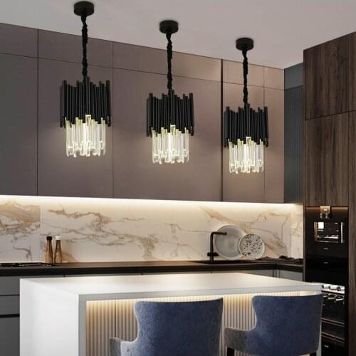Black Creative Pendant Lights For Dining Room Kitchen Island Luxury Led Crystal Lamp Modern Home Decor Light Fixture K9 Cristal