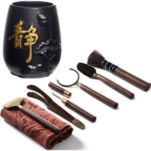 Black Sandalwood Solid Wood Kungfu Tea Set Tea Ceremony Six Gentlemen Combination Bamboo Tea Clamp Tweezers Tea Clip