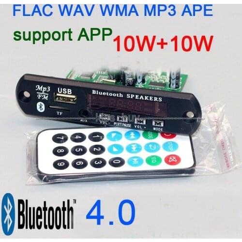 DC 12V Bluetooth 4.0 stereo amplifier 10W+10W FLAC WAV MP3 APE audio decoder board for CAR support phone mobile APP control
