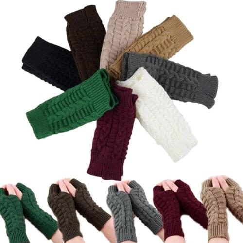 Unisex Knitted Crochet Long Fingerless Mittens Fashion Women Winter Gloves Wrist Arm Hand Warmer Artificial Wool Soft Gloves