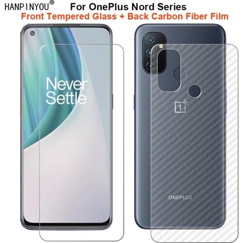 For OnePlus Nord N100 / N10 5G 1 Set = Soft Back Carbon Fiber Film + Ultra Thin Premium Tempered Glass Front Screen Protector