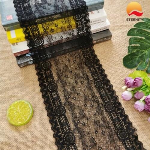 J-1 E1229 15CM Black Gray Nylon Spandex Stretch Jacquard Lace Trimmings Fabric Ribbon For Fabric Wedding Decoration