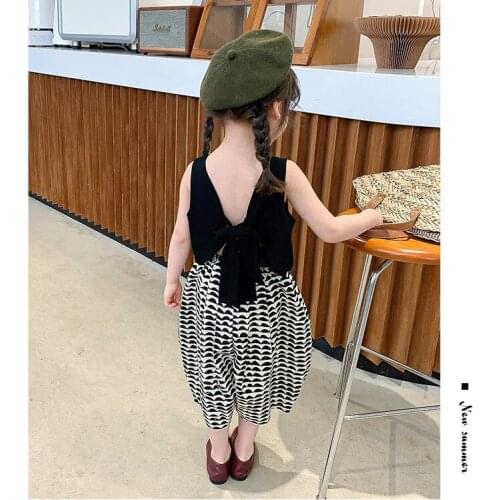 Children Summer Fashionable Clothes For Baby Girl Wear Backless Vest + Cropped Trousers 2 Pieces Sets