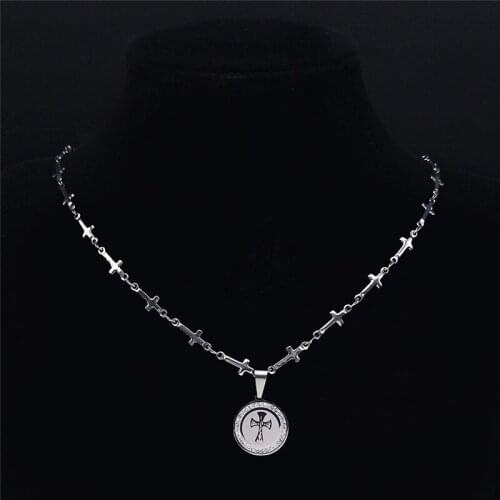 Stainless Steel Crystal Small Cross Necklace Pendant for Women/Men Silver Color Choker Necklace Jewelry collier chaîne N8032S02