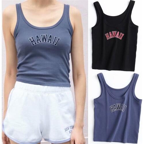 Summer U Neck Tanks Tops Women Sexy Letter Embroidery Short Vest Korean Sleeveless Halter Ribbed Black Sweatshirt Tees Clothes