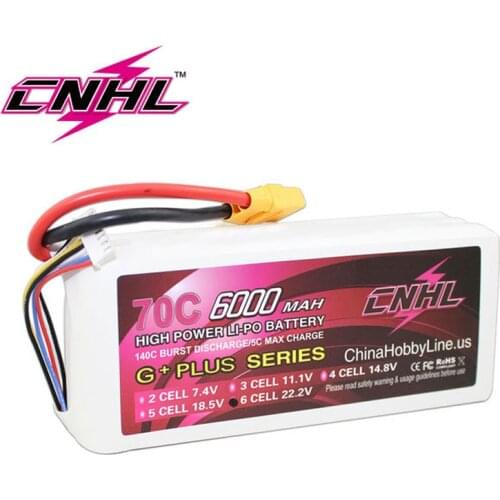 CNHL G+PLUS 6000mAh 22.2V 6S 70C Lipo Battery for Airplane Helicopter Jet Edf Speedrun With XT90 Plug